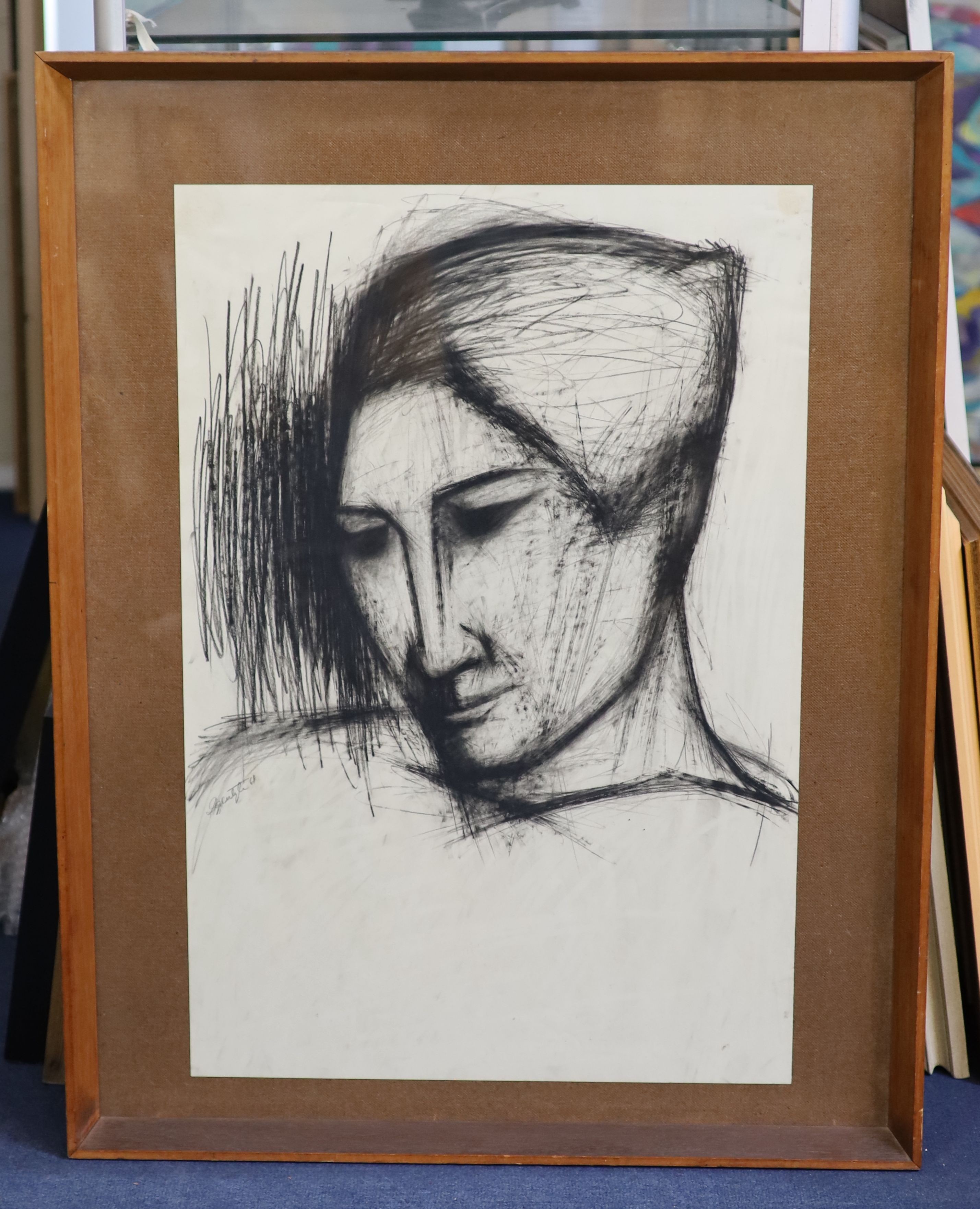 Elena Gaputyte (1927-1991), Self portrait, charcoal on paper, 74 x 50cm
